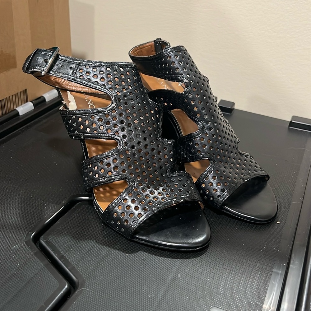 Franco Sarto ankle strap wedge sandals black